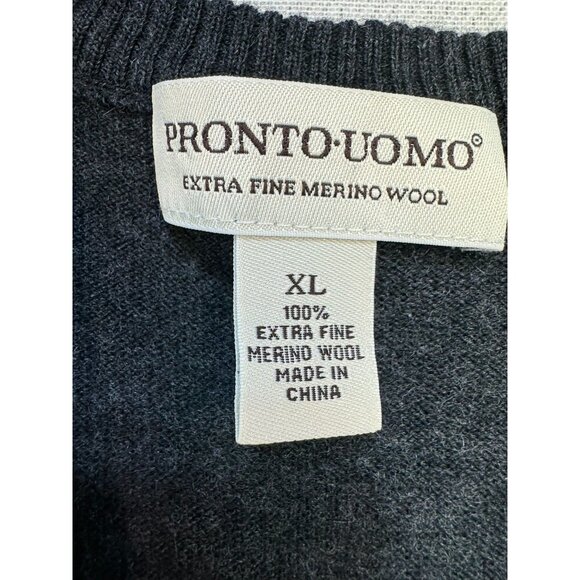 Pronto Uomo Mens  V-Neck Sweater Vest XL Dark Gray 100% Merino Wool Grandpacore - Picture 2 of 9